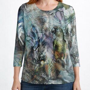 NWTS Tropical Print Top Parrot Bird Long Sleeve Blouse Chico's SZ 0 or Med